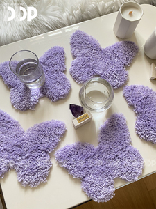 DDP手工簇绒紫色蝴蝶家用商用杯垫隔热桌垫辣妹Y2K地毯防水可机洗