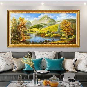 手绘油画欧式客厅装饰画沙发背景墙壁画挂画风水山水风景画聚宝盆