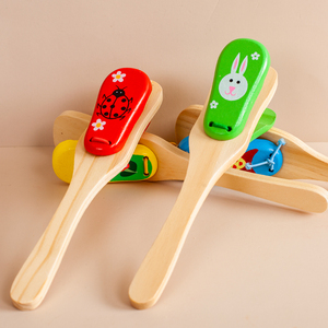婴幼儿童玩具打击乐器木质长柄响板幼儿园圆舞板表演玩具1-3-6岁