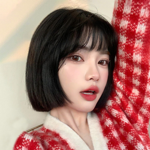 假发真发全真人发女短发时尚新款全头套自然减龄一刀切发型假发套