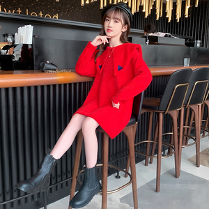 韩国女童连衣裙春装2023年新款春秋季韩版洋气中大童红色公主裙子