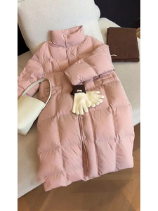 粉色羽绒棉服女中长款冬季新款韩版宽松小个子加厚保暖立领外套潮