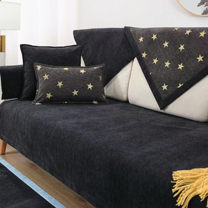 雪尼尔沙发垫四季通用防滑布艺贵妃现代简约纯色黑色客厅垫子罩夏
