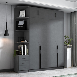 板衣柜推拉门家用卧室生态板组装北欧移滑门灰色大柜子0人付款1968
