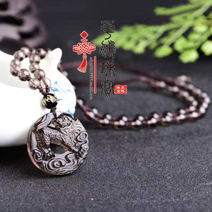 2022年天然黑曜石双雄吸财麒麟貔貅吊坠双雄招财饰品