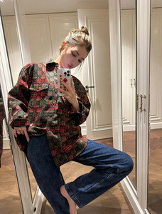 gucci/古奇24ss春夏女士满logo字母格纹复古翻领长袖休闲衬衫外套