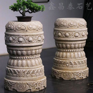 石雕花架盆景台花几中式柱墩摆件庭院户外石头汉白玉花墩盆景底座