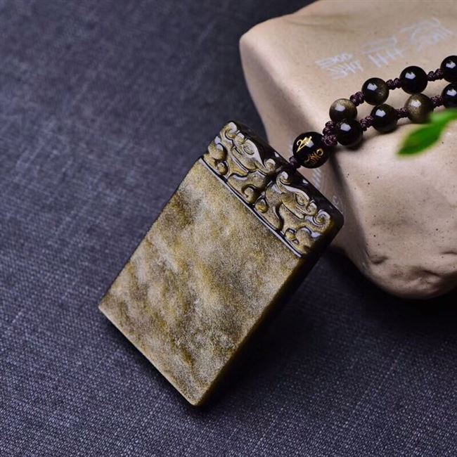 金黑曜石平安无事牌