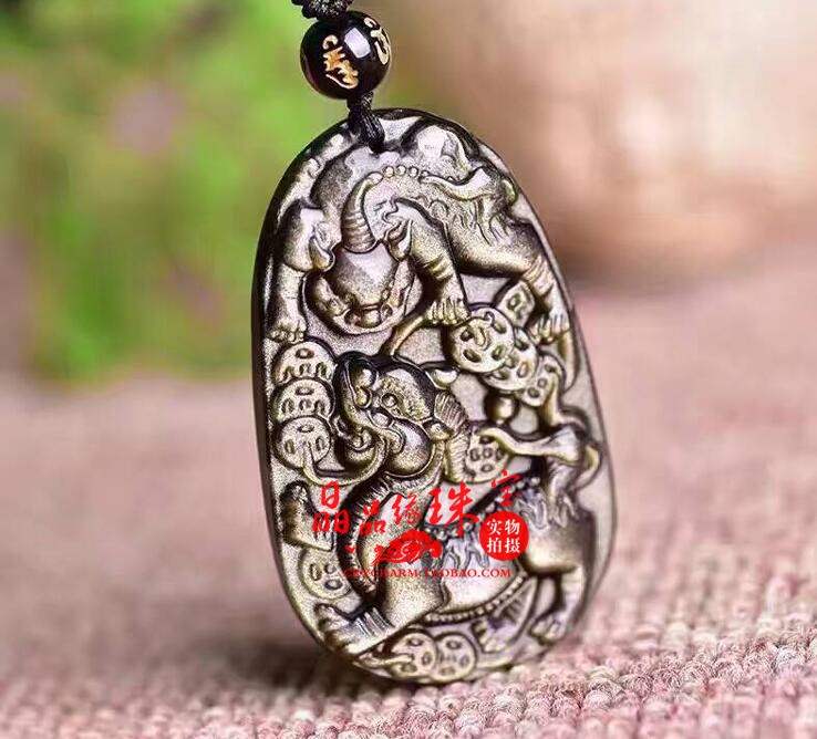 天然黑曜石双雄吸财麒麟貔貅吊坠双雄催财招财转运饰品男女新