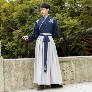 重回汉唐汉服男装释鱼传统中国风刺绣交领上衣下裳套装春秋非古装