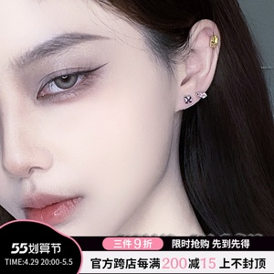 甜酷少女彩色锆石小众耳钉女辣妹耳蜗钉ins风叠戴多耳洞耳环耳饰