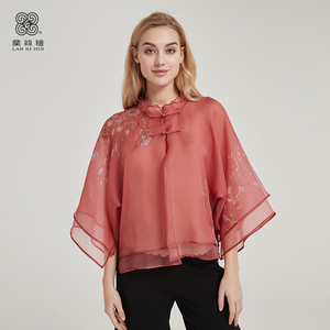 兰丝绘2020夏季女装桑蚕丝复古盘扣衬衫女士时尚气质对襟衫3309