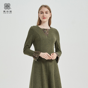 兰丝绘女装2021春季新款羊毛连衣裙中长款复古设计感气质13358