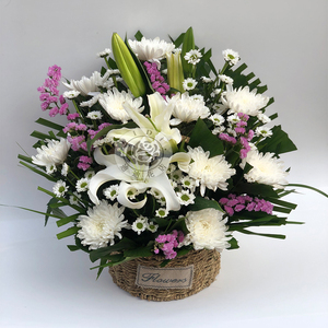 清明节祭扫白菊花哀思白事祭奠小花篮殡葬用品鲜花速递北京同城