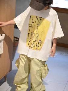 现货波拉韩国童装女童宽松短袖T恤2024夏装亲子圆领男童休闲儿童