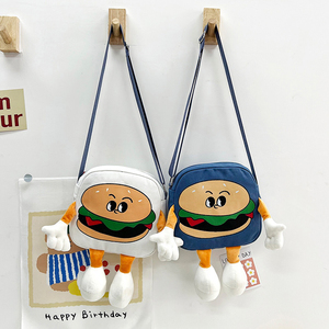 韩版儿童帆布轻便小包男女童出游斜跨零食包宝宝汉堡卡通包男女孩