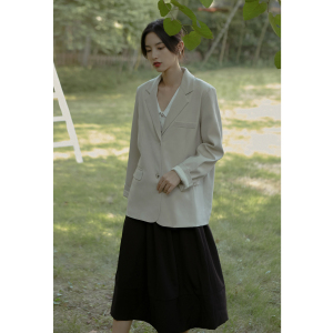 六角与淡菜 dancaiii 浅蟹灰宽松休闲秋季薄设计感百搭西装外套