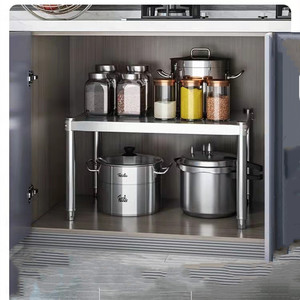 不锈钢橱柜分层架柜内隔层隔板厨房台面下收纳置物架单层放锅碗盘