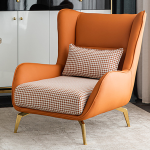 北欧单人沙发椅现代简约酒店休闲皮艺懒人小户型客厅轻奢老虎椅