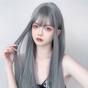 韩国代购假发女夏长发网红圆脸自然全头套式仿真奶奶灰长直发loli