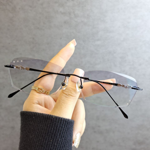 超轻纯钛无框近视眼镜框男潮可配有度数无边框变色框架钻石配镜