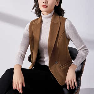 双面羊绒马甲女背心2023春季新款复古短款修身大码毛呢子马夹外套