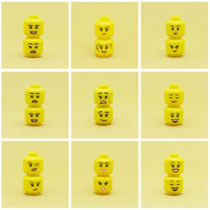 lego 乐高 人仔 头部 脸 表情 女孩女人 生气 高兴 黄色 双面