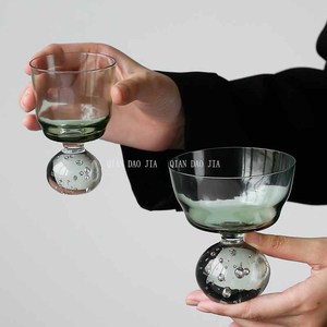 个性复古绿气泡玻璃杯高颜值手工吹制酒杯鸡尾酒杯高级感小众设计