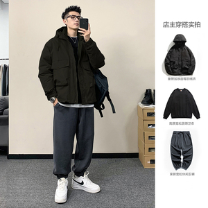 夹克男日系潮牌秋冬季时尚一套搭配工装外套男士百搭休闲裤子套装