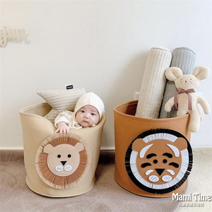 韩国INS儿童玩具收纳筐狮子图案可水洗毛毡脏衣篮宝宝杂物收纳箱