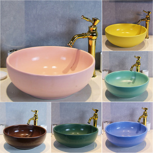 彩色台上洗手盆洗脸陶瓷家用大小尺寸艺术池卫生间阳台洗漱单面盆