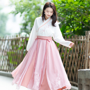 秋冬汉元素改良樱花汉服绣花交领襦裙超仙少女系学生裙子古装套装