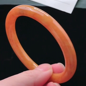 缅甸新款冰糯种淡红色红翡细圆条手镯圈口54-55鉴定a货老翡翠玉镯