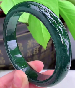 真品糯种墨绿色老蓝水雪花棉宽边手镯圈口57 58鉴定天然a翡翠镯子