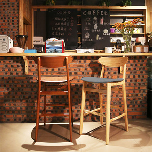 北欧休闲简约咖啡厅奶茶店高脚铁艺实木酒吧靠墙吧台桌椅组合定制