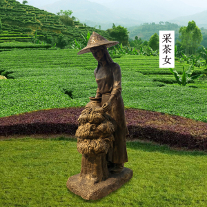 玻璃钢采茶人物仿铜雕塑茶文化制茶工艺品茶道景观小品采茶女摆件