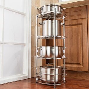 锅架厨房家用不锈钢台面置物架多层置锅盆圆形放锅架子锅具收纳架