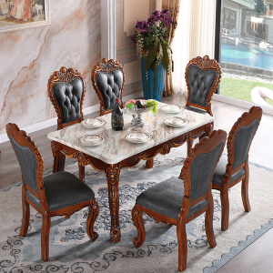 欧式餐桌椅组合长方形大理石奢华餐台一桌六椅家用简欧全实木餐桌
