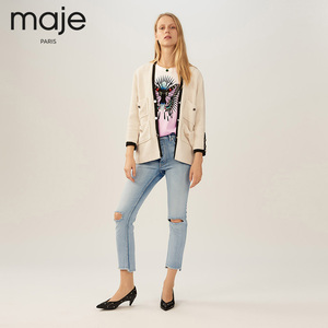 全新maje女装时髦粗花呢小香风撞色外套e18vega