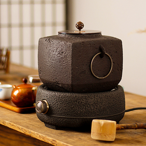 信龙堂日本原装进口高端砂铁壶四方京墨茶釜大容量铸铁壶烧水煮茶
