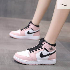 官网正版耐克aj板鞋女鞋秋冬高帮ow联名樱花粉学生运动鞋潮鞋气垫