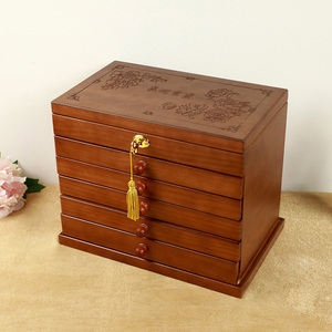 实木首饰盒收纳盒带锁古风大容量中式中国风精致家用文玩饰品盒