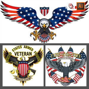 美式美国雄鹰老鹰插画t恤印花图案ai矢量设计素材