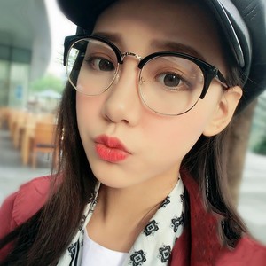 2017新款猫眼半框金属透明眼镜框韩版复古大框平光镜架男女潮圆形