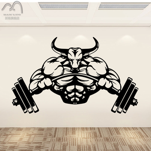 健身房玻璃贴纸艺术墙面装饰肌肉牛头人贴画举重运动锻炼励志墙贴