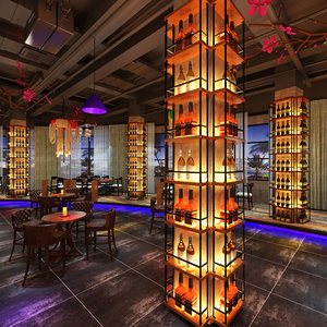 酒吧包柱子靠墙实木酒柜红酒架音乐餐厅装饰发光置物啤酒瓶陈列架