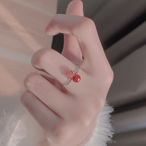 925纯银鹿角戒指女高级感轻奢小众设计食指环开口戒子圣诞节礼物