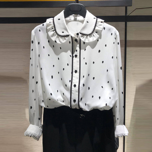 正品哥弟新款女装专柜白色女士长袖衬衫2020年秋季宽松波点雪纺衫