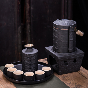 仿古风酒精温酒壶烫酒器粗陶分酒壶酒盅家用白酒杯煮酒器酒具套装