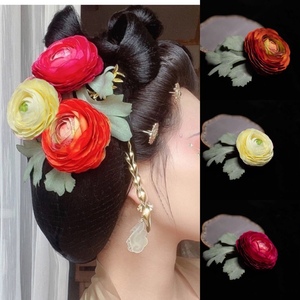 云卿阁 洛阳牡丹唐风头饰 植绒绢纱超仙花朵发饰汉服绢花配饰